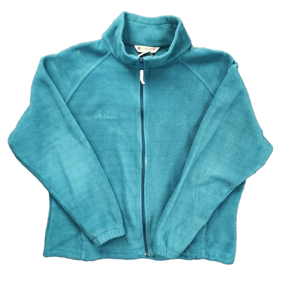 Columbia Womens 1X Fleece Jacket Teal Blue Full‎ Zip Mock Neck Outdoor Sweater